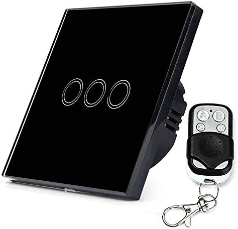 86mm 3 Gang 1 Way gehard glas Panel Wall Switch Smart Home Light Touch Switch Met RF433 Remote Controller, AC 110V-240V Huangchuxin (Color : Black)