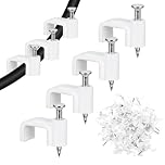 Andibro 100pcs White Cable Clips,8mm Wire Wall Clips with Steel Nails Ethernet Cable Clips Clips Cable Tacks Coax Cable Clips for Wire Ethernet Cable(8mm)