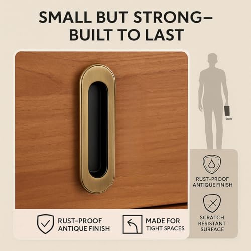 Image of Atom 5 Inches Sliding Concealed Wardrobe Door Handle | Brass Antique Handle for Wardrobe, Cupboard, Drawer, Kitchen Cabinet, Almirah & Sliding Doors (Set of 2, CH-317) | Door Handles for Home