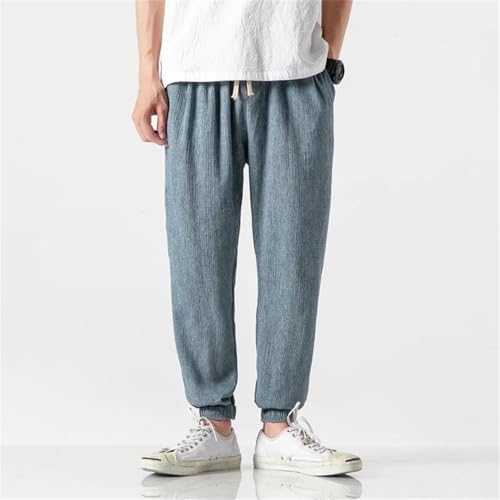 Men Summer Cotton Linen Harem Pants Solid Color Jogger Pants Elastic Waist Trousers2