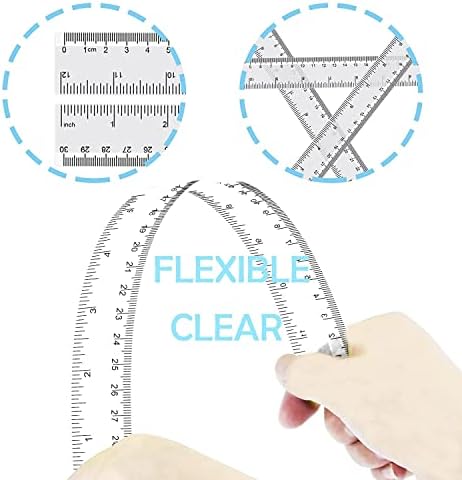 Wancala 30cm Clear Ruler - 10 Pcs Plastic Transparent Shatterproof Straight Ruler, 12 Inch Geometric Ruler School Stationary Ruler for Student School Office Supplies