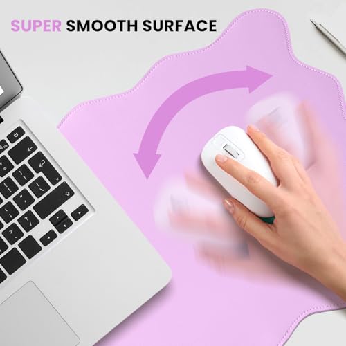 Image of PU Leather Desk Pad, Scalloped Non-Slip Mouse Pad & Large Desk Mat Cover Stitched Edges Writing Pad for Office, Home - Waterproof, Easy to Clean, Durable Surface I 31.4 inchx15.7 inch, Bonbon Pink