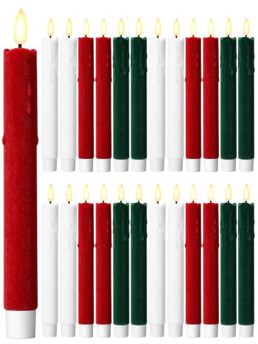 Image of Treela 24 Pcs Flameless LED Taper Candles,Flocking,8 Inch,Multicolor