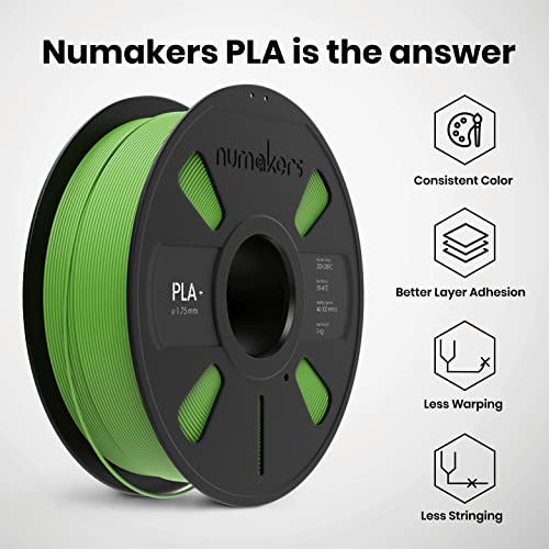 Image of NUMAKERS PLA+ 3D Printer Filament, 1.75mm, Dimensional Accuracy + /- 0.03 mm, 1 kg Spool (2.2 lbs), Compatible with Most FDM Printers (Grass Green)