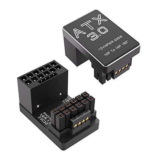 12VHPWR 180 Degree Angled Adapter: Aluminum ATX 3.0 16 Pin GPU Power Connector 600W Pcie5.0 Power Adapter for 12+4pin RTX 3090Ti 4070Ti 4080 4090 Graphic Card GPU (Type B)