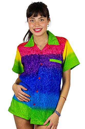 V.h.o. Funky Hawaiian Blouse, Rainbow Horizontal, Multicolor, Xl #TOP14
