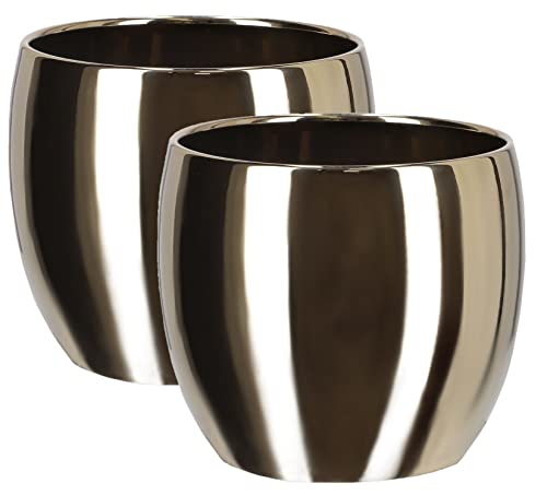 KOTARBAU® 2er Set Keramik-Blumentopf Übertopf ⌀ 13 cm für Blumen Pflanzen Gold