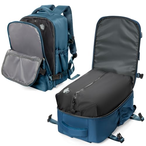 Vacuum Travel Backpack for Women, Personal Item Carry on Vacpack Backpacks Flight Approved 18x14x8 inches for Men,Laptop Waterproof Work Compression bags Casual Daypack,PeacockBlue