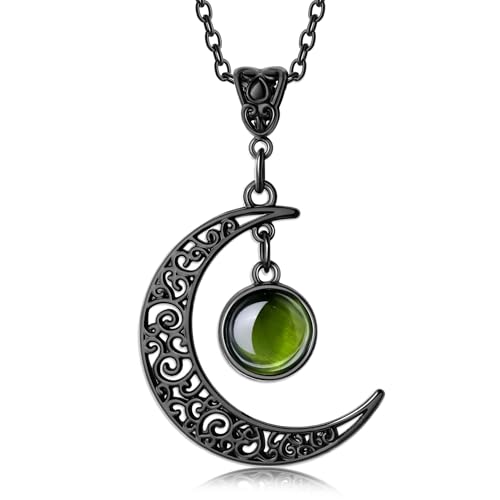 XIANNVXI Green Gothic Moon Pendant Necklace Punk Style Crescent Dark Gothic Costume Black Jewelry Gift for Women