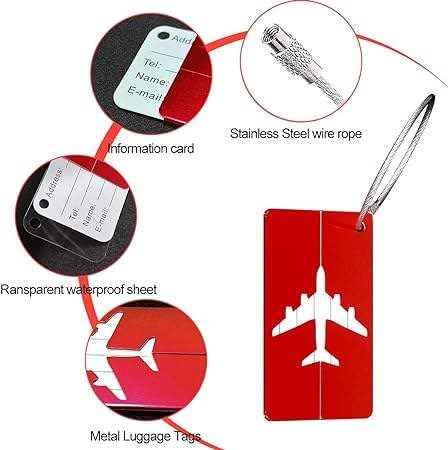 Image of (Set of 5) Aluminum Alloy Metallic Luggage Tags Handle Wraps with Stainless Loop Anti-Break for Travel Identification Suitcase Bag Tag, School & Office Bags (Blue)