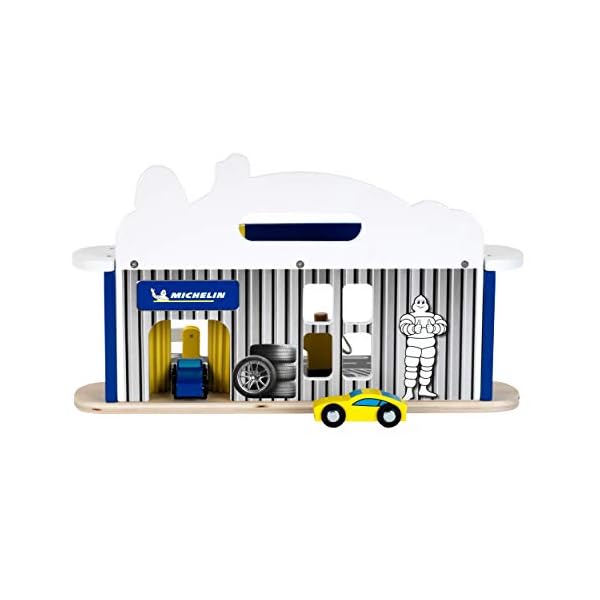 Theo Klein 3403 MICHELIN Service Station with 2 Cars , Wood I Incl Lifting Platform and Fuel Pumps I Compatible with… – Bild 6