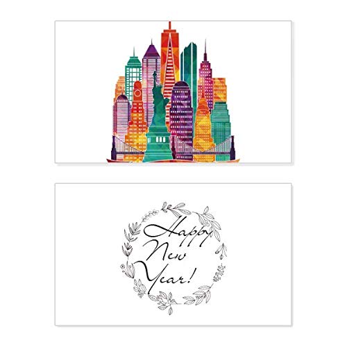 Tarjeta de Año Nuevo con texto en inglés y diseño de castillo de EE. UU.