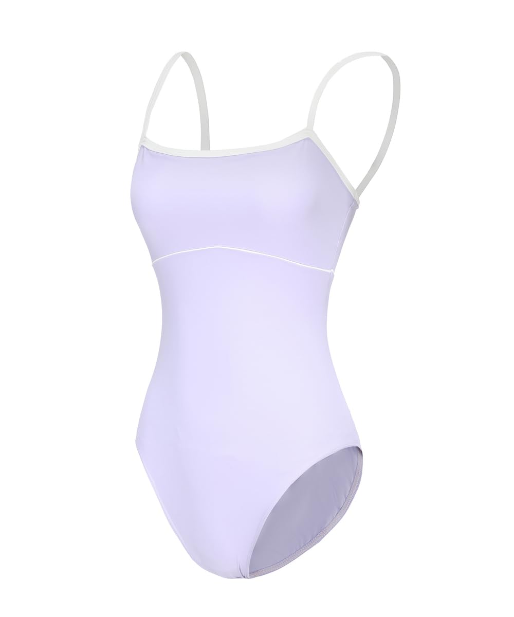 ModLatBal Women's Camisole Leotard with Adjustable Straps for Ballet Dance Leotards, Lavender/White Line, X-Small