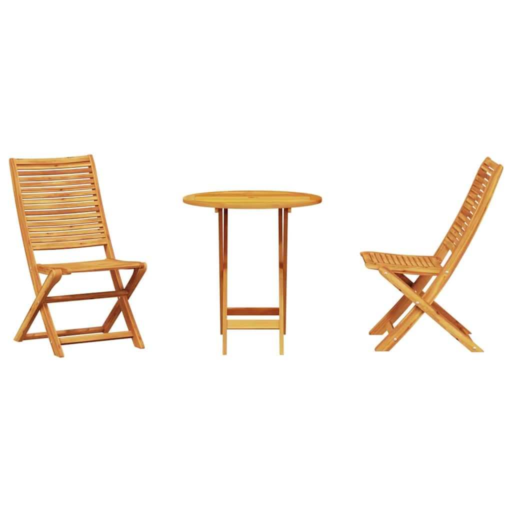 Set da bistro pieghevole da 3 pezzi, in legno di acacia massiccio, 60 x 60 x 75 cm, con cuscino salvaspazio, per piccoli balconi e terrazze, robusto set da giardino in legno per esterni e sala
