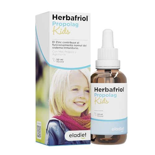 Herbafriol Propolag Kids - Complemento Alimenticio Infantil con Miel, Própolis, Agrimonia y Zinc - Refuerzo Natural para la Garganta y el Sistema Inmunológico - Sabor Suave - 50 ml.