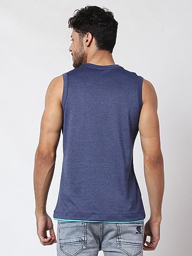 Image of Men's Lycra Blend Sleeveless Fitness Tanks Top for Quick Dry in Muscle Workout, Causal Running, Exercise Training, Swimming Vest