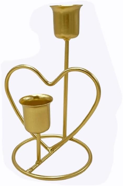 Mini Wrought Iron Candlestick Metal Heart Shaped Candle Holder Stand Decor for Romantic Dinner Wedding Birthday Party(E)