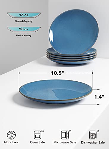 Le Tauci Dinner Plates 10.5 Inch, Ceramic Salad Plate Set, Kitchen Serving Dishes For Housewarming Thanksgiving Christmas, Microwave Oven Safe - Set Of 6, Reactive Glaze, Ceylon Blue #TOP5