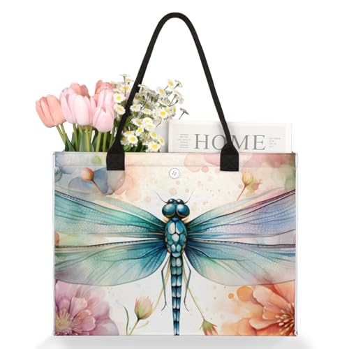 Dragonfly Daisy Tote Bag for Women Large Beach Bag Reusable Tote Bags for Work Travel Beach Shopping3
