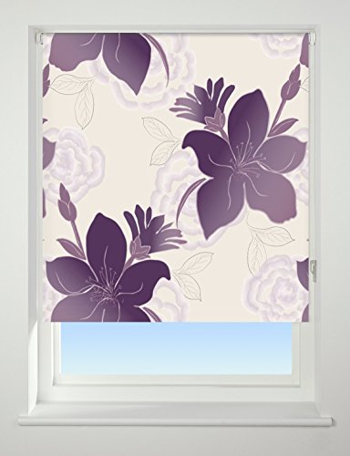 UNIVERSAL Lily Patterned Thermal Blackout Roller Blind, Purple, W60cm