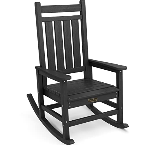 Serwall Hdpe Outdoor Rocking Chair, Oversized Rocking Chair For Adult, Black #TOP21