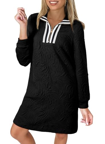 Image of BLENCOT Women's Dress Zip Up Stand Neck Pullover Sweatshirt Mini Dresses