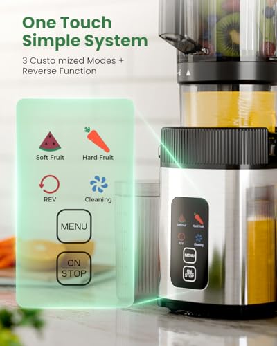 Kismile Cold Press Juicer Machine with Touch Control & 3 Modes, 4.5” Wide Feed Chute Slow Juicer for Whole Fruits & Vegetables, Stainless Steel Juicer Press, Easy to Clean, High Juice Yield for Home — view 4