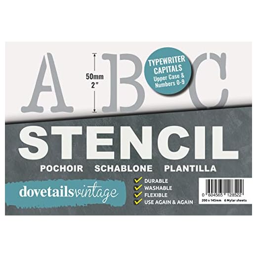 Dovetails Vintage Plantilla de letras de 50 mm de altura, estilo Typewriter, letras mayúsculas y números.