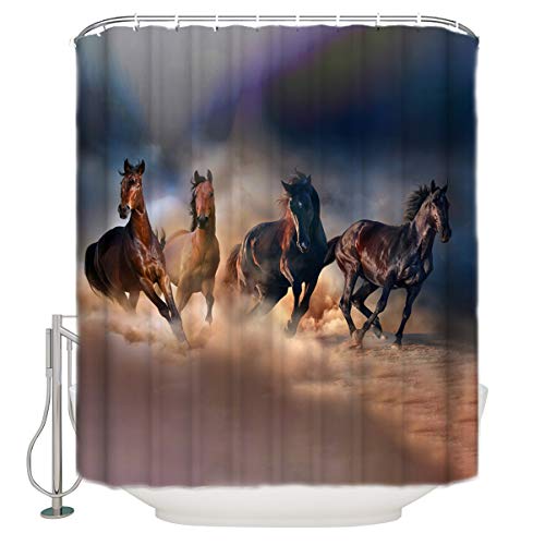 Queen Area Fabric Shower Curtains For Bathroom,Masculine Four Running Horses, Dusty Desert Theme Home Bathtubs Bathroom Curtain Decoration Set With 10 Hooks Washable 48"X72" #TOP4