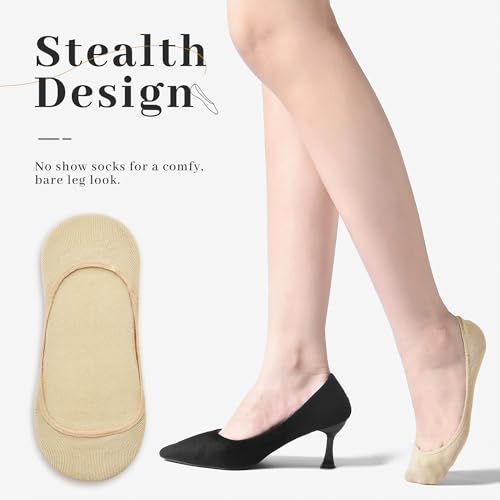 Image of RYI 6 Pairs Cotton Ultra No Show Socks Womens - Non Slip, Loafer Socks For Flats