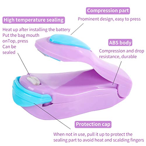 Portable Mini Sealing Household Machine, Handheld Heat Bag Sealer, Mini Heat Bag Sealer Sealing Machine Hand Pressure Heat Sealing Machine for Airtight Food Storage Saver (Purple)