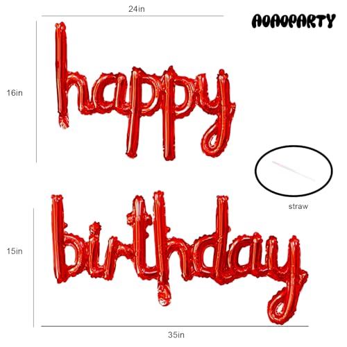Image of Red Happy Birthday Balloons Banner 16 Inch Mylar Foil | Happy Birthday Letters Sign for Women Men Adults Birthday Party Decorations