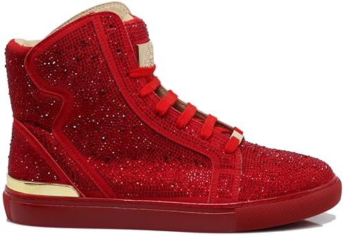 Image of Enzo Romeo Men's Fashion High Top Crystal Shimmer Rhinestone Blink Flat Sneakers Shoes