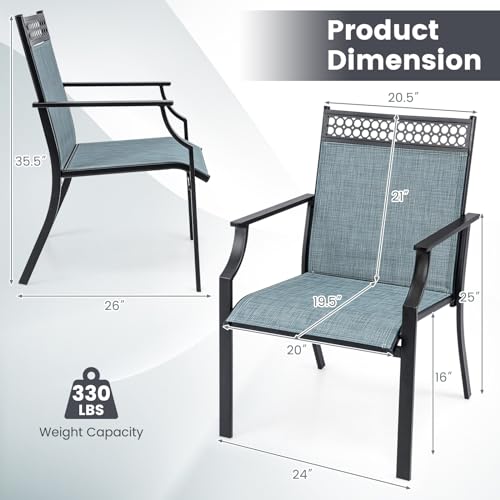 Image of Giantex Patio Chairs Set of 2, Outdoor Chairs with All Weather Fabric, High Backrest, Armrests, Heavy Duty Metal Armchair, Outside Dining Chairs for Porch Lawn Garden Yard Pool (Blue & Black)