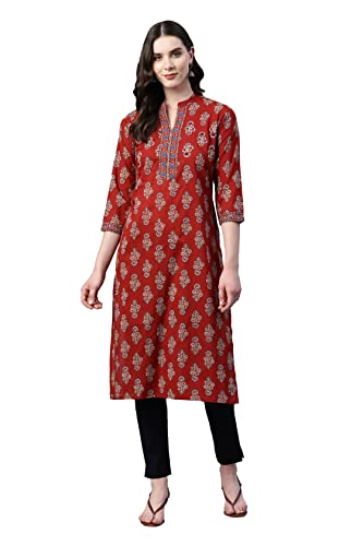 Vbuyz Women's Print & Hand Work Straight Cotton Stitched Kurta | ...
