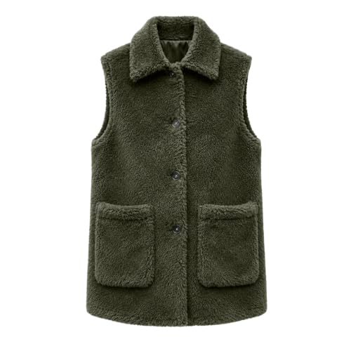 Womens Sherpa Fleece Vest Collared Button Front Pockets Casual Fall Layer - image 8