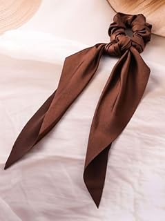 ربطات شعر بسكارف مصنوعة من الساتان والحرير لربط تصفيفة ذيل الحصان، أشرطة شعر مرنة وحبال ناعمة قوية للنساء والبنات، قطعة واحدة (بني غامق)