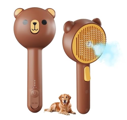 Cepillo Vapor para Gatos con Botón de Liberación, Pawinner 3 in 1 Recargable Autolimpiable Cepillo Vapor para Gatos Perros, para Pelo Largo y Corto, Marrón