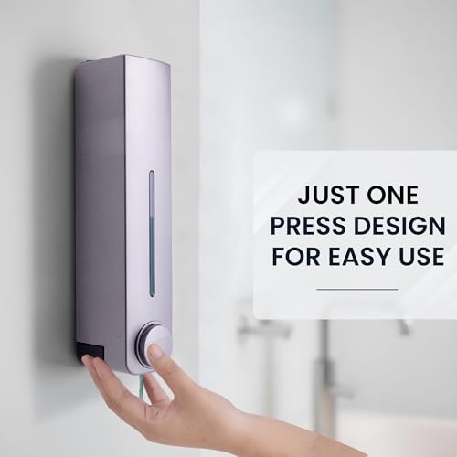 Image of Robustt Stylish Wall Mounted Liquid Soap Dispenser 360ML (Grey, Pack of 1) - with Adhesive Hooks | Easy Installation for Bathroom & Kitchen - Durable ABS Material, Sleek Design