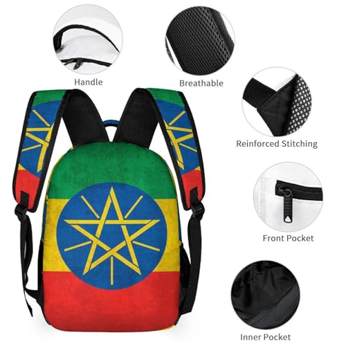 Vintage Ethiopia Flag 3 PCS Backpack Set Casual Daypack with Insulated Lunch Bag & Pencil Case3