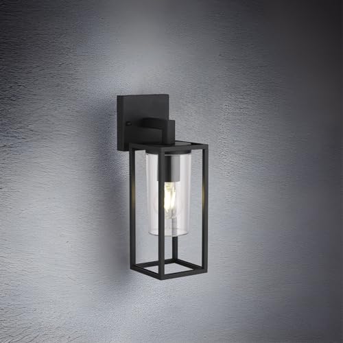 CGC Lighting Black Modern Glass Outdoor Wall Light Double Twin Lantern Garden Porch Patio Lamp Conservatory Door Cottage (Black Down Wall Lantern) - Image 2