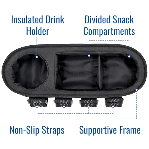 Image of Habitat Universal Stroller Snack Tray with Insulated Cup Holder - Divided Compartment with Secure Non-Slip Straps | Stroller Snack Tray Attachment Fits Most Strollers