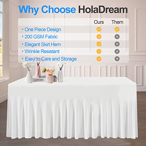 Holadream Table Skirt For Rectangle Tables 6Ft, White Spandex Table Cloth Cover For Banquets, Reusable, One-Piece Design #TOP1