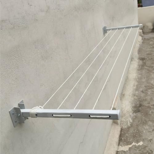 Image of Heavy Duty 5 Layer Wall Mount Cloth Drying Stand for Balcony with 40 Feet Rope | Foldable Clothes Drying Stand | Wall Mounted Cloth Drying Stand
