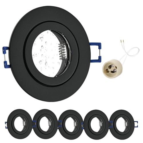 GeyouLux 6x LED Einbaustrahler 230V IP44 Rahmen mit GU10 Fassung, Aluminium Deckenspots Schwarz, Rund Flach LED Spots Badezimmer Einbauspots Spot Einbaurahmen 68mm lochmass für Außen- Innen GeyouLux 6x LED Einbaustrahler 230V IP44 Rahmen mit GU10 Fassung, Aluminium Deckenspots Schwarz, Rund Flach LED Spots Badezimmer Einbauspots Spot Einbaurahmen 68mm lochmass für Außen- Innen
