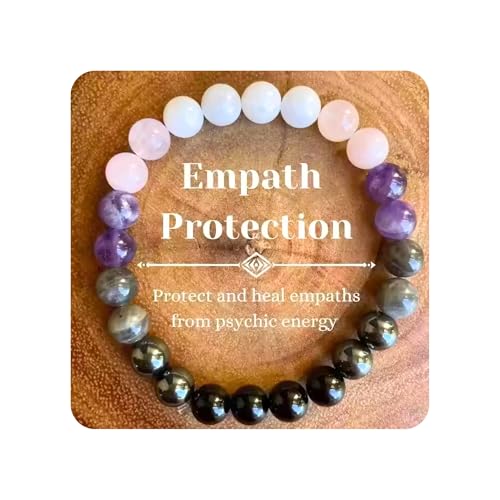 TUQBA Empath Protection Beaded Crystal Bracelet Natural Stone Jewelry Onyx, Amethyst, Labradorite, Rose Quartz, White Jade, Baptism Birthday Healing Christmas, Mothers Days Gifts