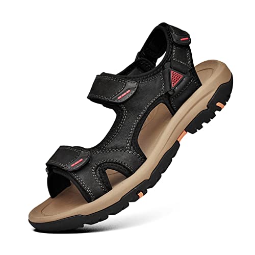 YMGSCC Men Outdoor Sandals Couples Leather Shoes Size Outdoor Beach Shoes Handmade37-46(Black,11)