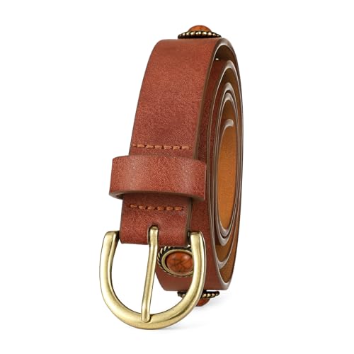 Women's Brown Rivet Belt with Gold Buckle Punk Studded Belt for Jeans Pants Dresses2