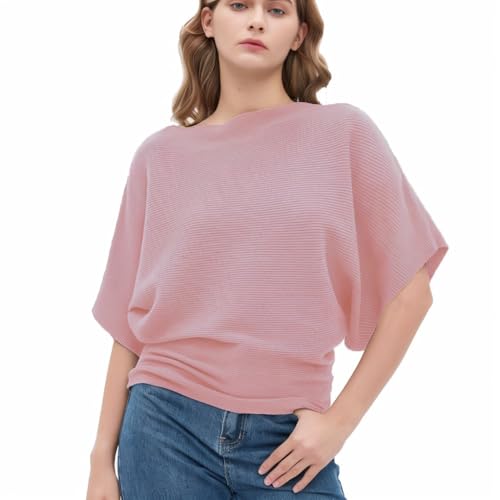 Image of EDSTAR Women Dolman Batwing Sleeves Knitted Sweaters Winter Boat Neck Pullovers Tops