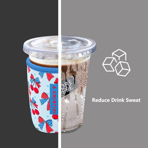 Image of 3 Pack Reusable Sleeve for Iced Coffee Cup, Coffee Neoprene Sleeve for Iced&Hot Drinks, Coffee Sleeve Compatible with Starbucks, Dunkin Coffee Cup. (Bow&Patriot)